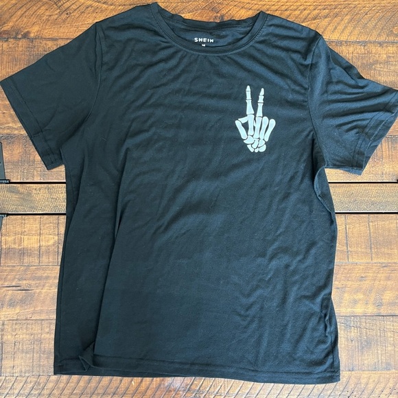 SHEIN Black Tee with Skeleton Hand Graphic - Picture 1 of 2